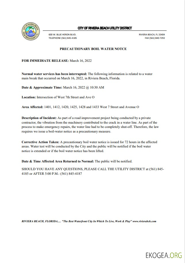 USA Florida City of Riviera Beach utility district water utility shut off notice, Word and PDF template